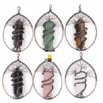 GP Point - Double end Point wrapped in bronze color tree frame in teardrop shape (about 3 inch) - 10 pcs mx stone pack